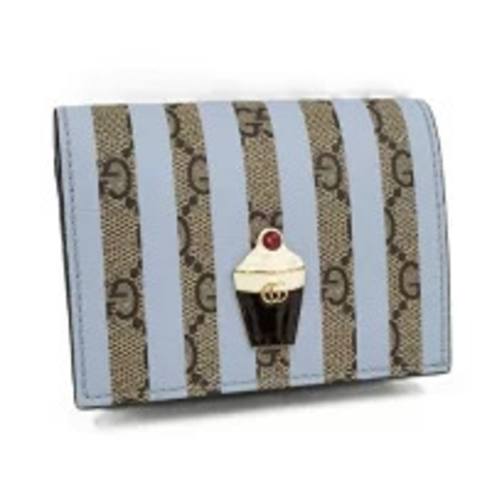GUCCI Bi fold Wallet GG Supreme Ice Cream Leather Blue - Picture 1 of 8